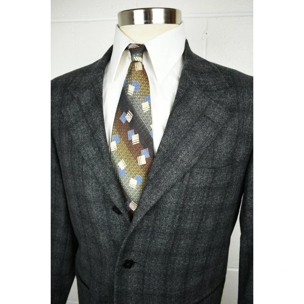 Mens Agnis B Homme Gray Windowpane‎ Sport Coat Jacket Lambswool Angora 42